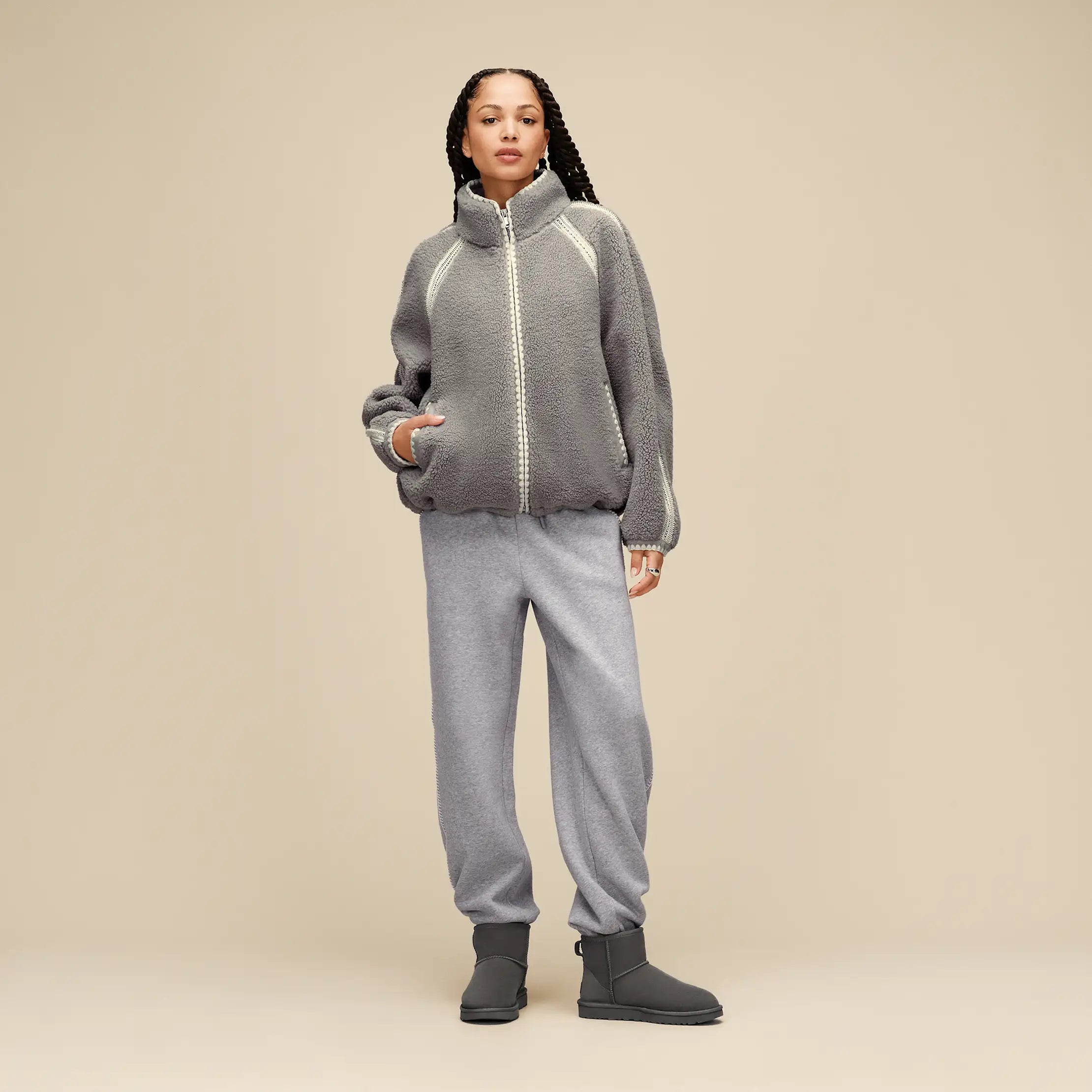 Women's Nikia Crochet UGGfluff Jacket - COBBLE
