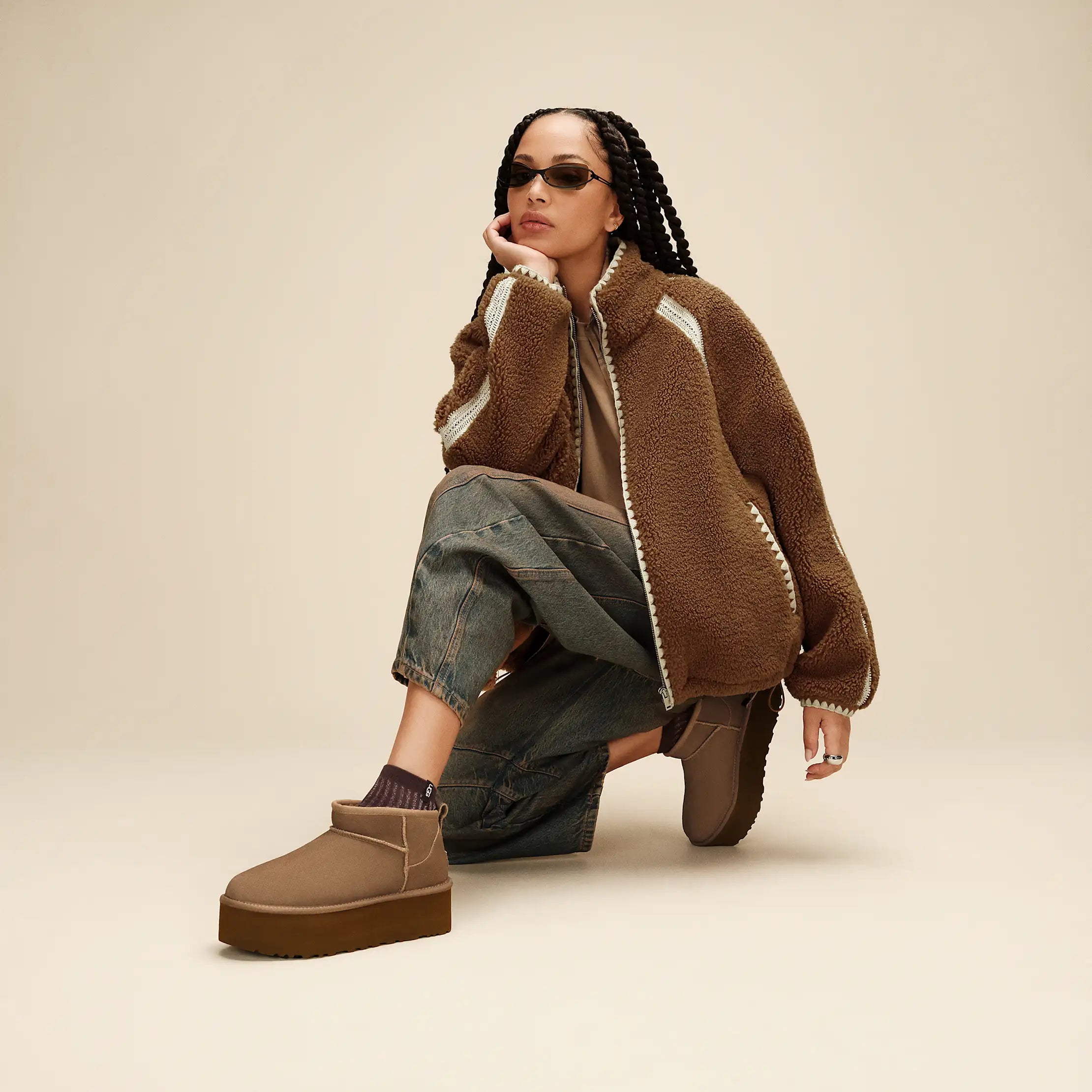 Women's Nikia Crochet UGGfluff Jacket - CHESTNUT