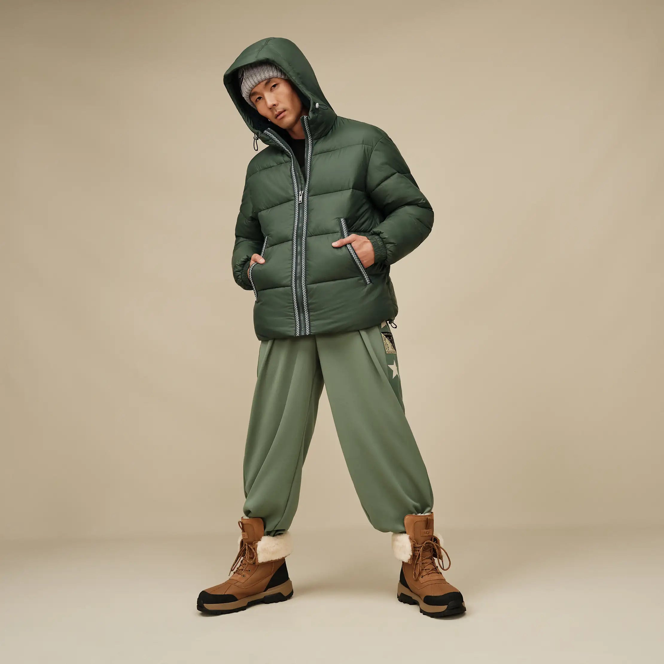 Men's Xayden UGGbraid Puffer Jacket - ARUGULA