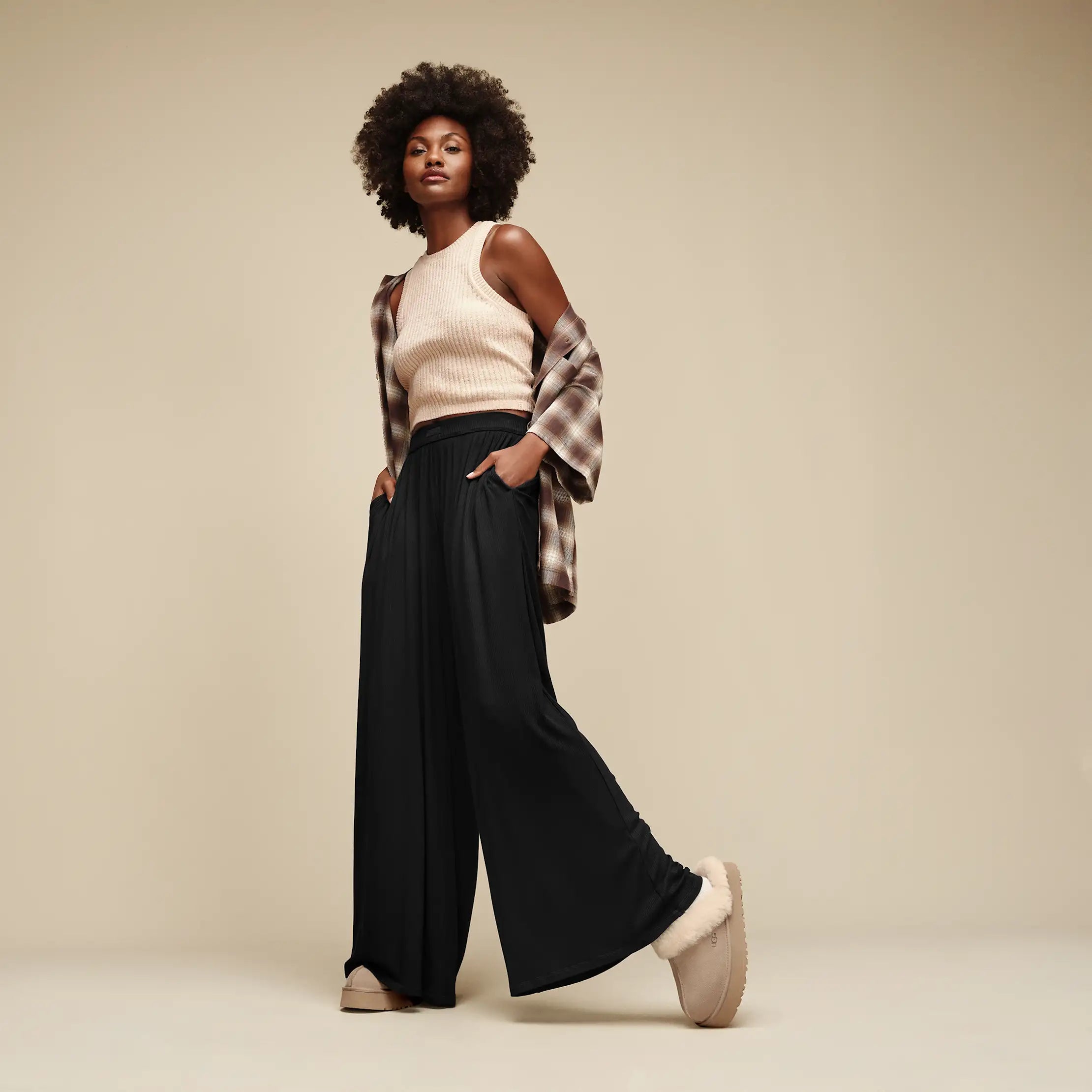 Women's Imogen Wide Leg Pant Rib - BLACK