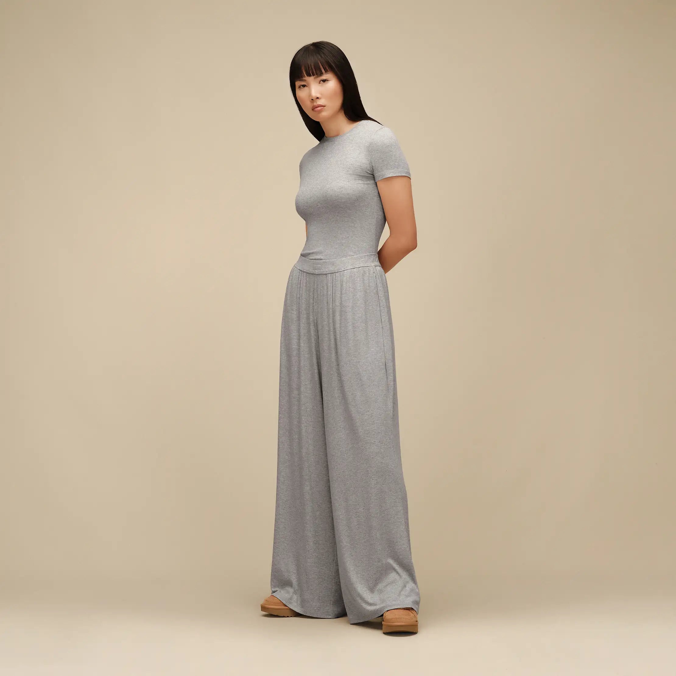 Women's Imogen Wide Leg Pant Rib - GREY HEATHER
