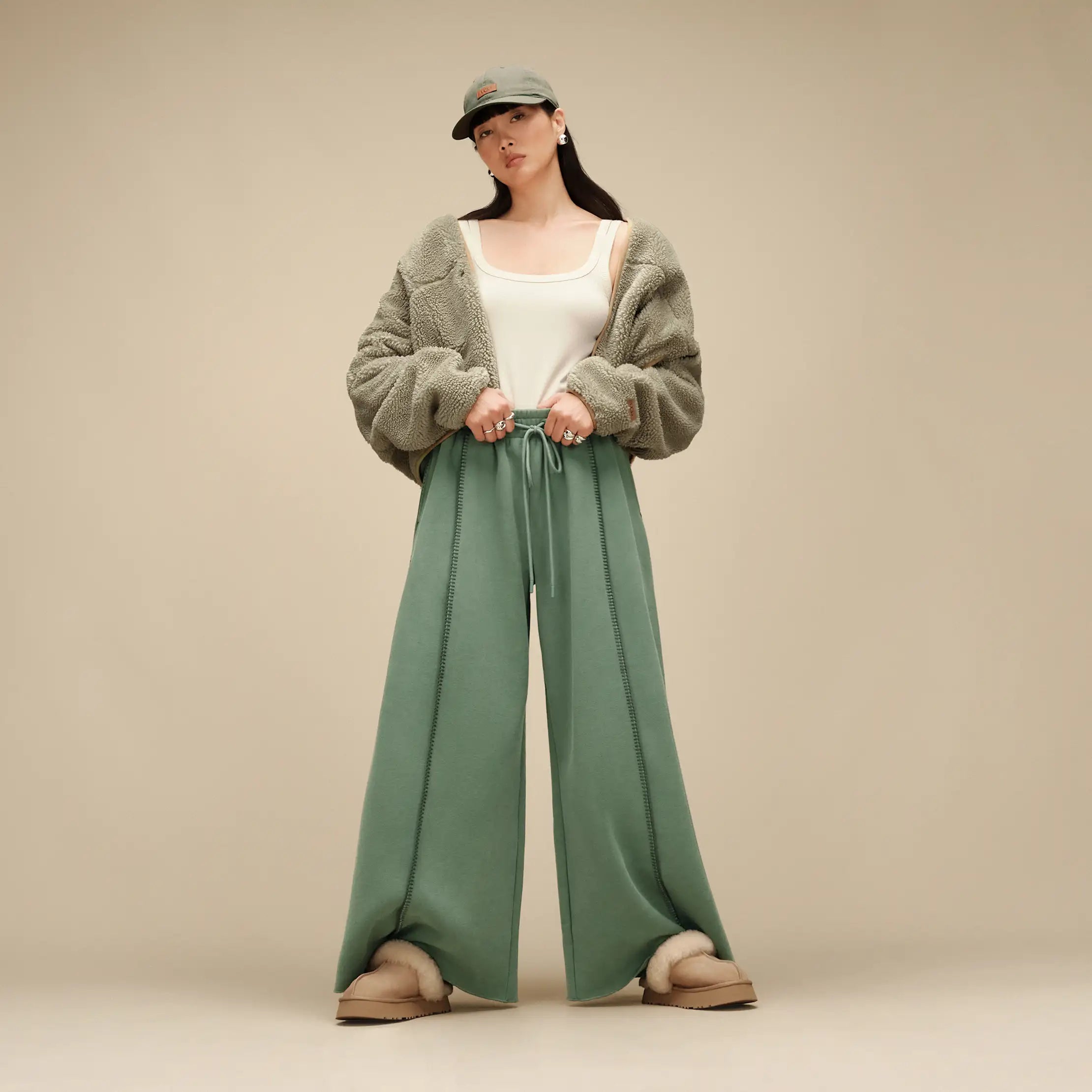 Women's Classic Wide Leg Pant - GREEN STONE