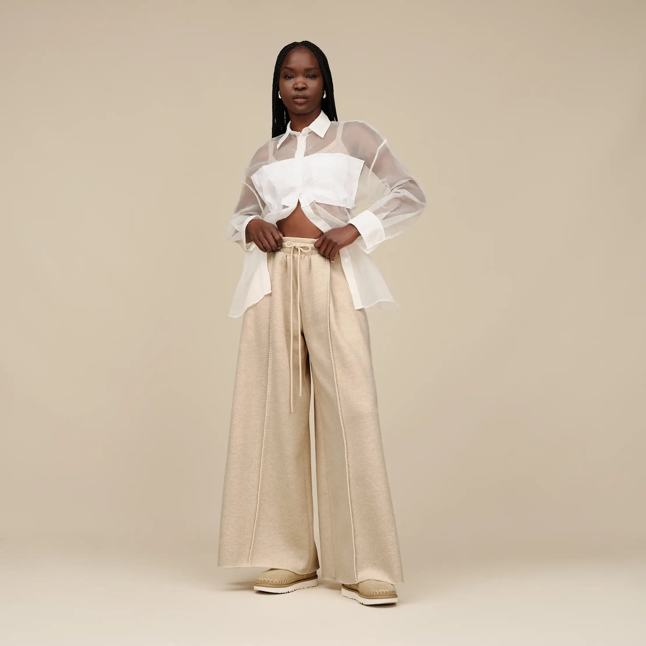 Women's Classic Wide Leg Pant - SAND HEATHER