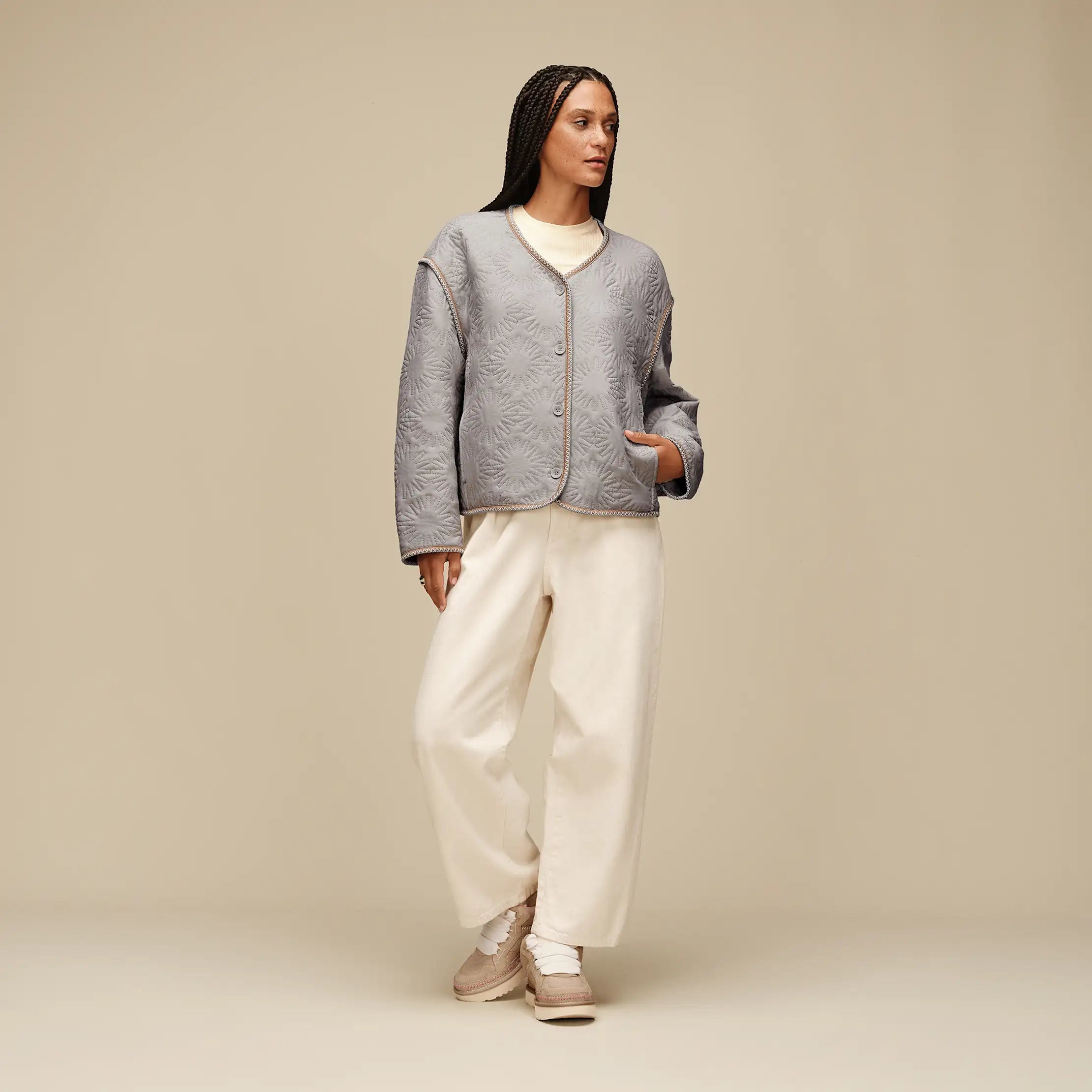 All Gender Sun Quilted Jacket - LIGHT GREY