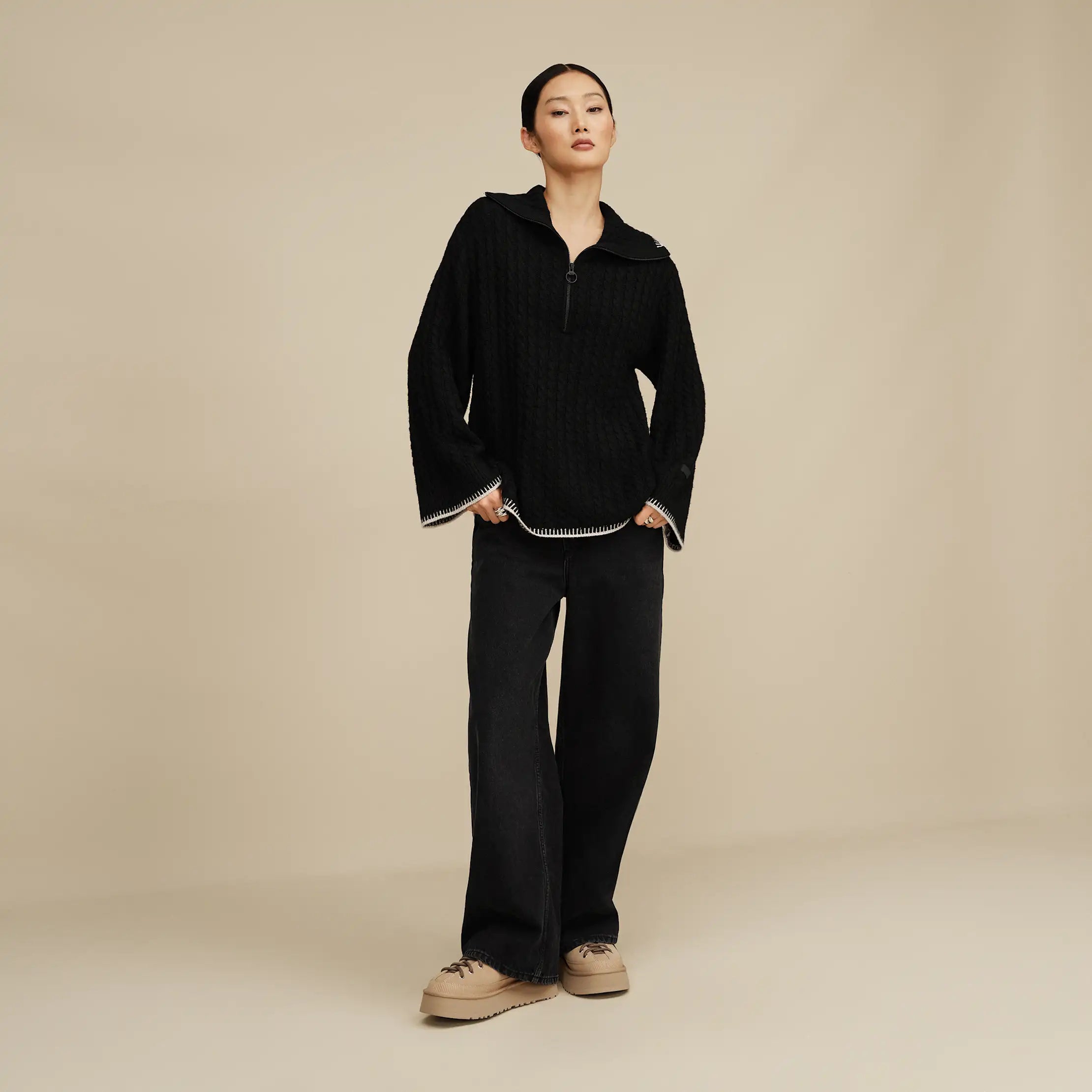 Women's Rylynn Quarter-Zip Sweater - BLACK