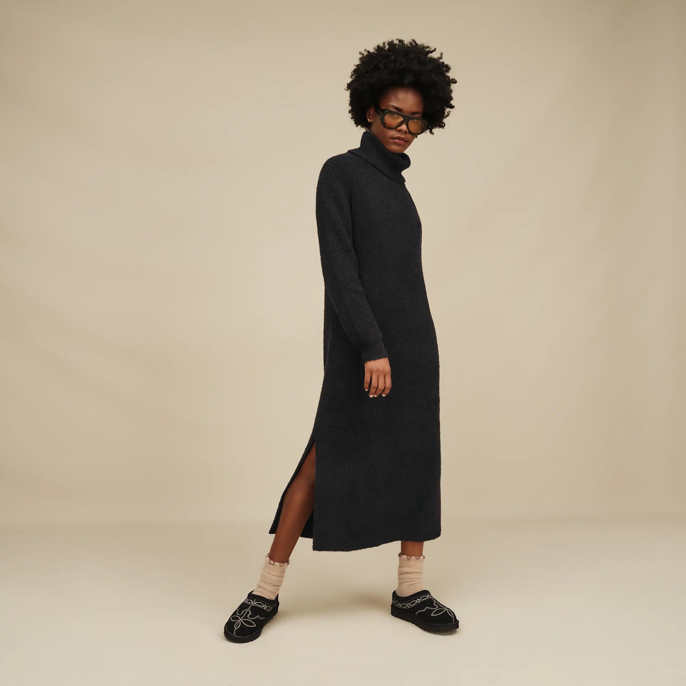 Women's Atlie Turtleneck Rib Dress - BLACK