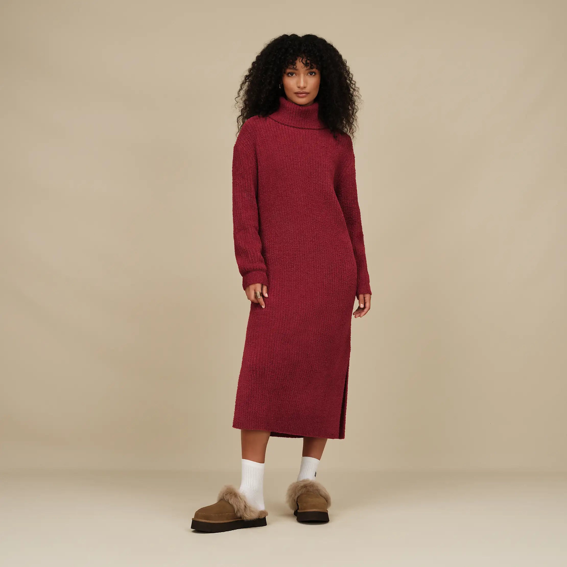 Women's Atlie Turtleneck Rib Dress - COFFEE BERRY
