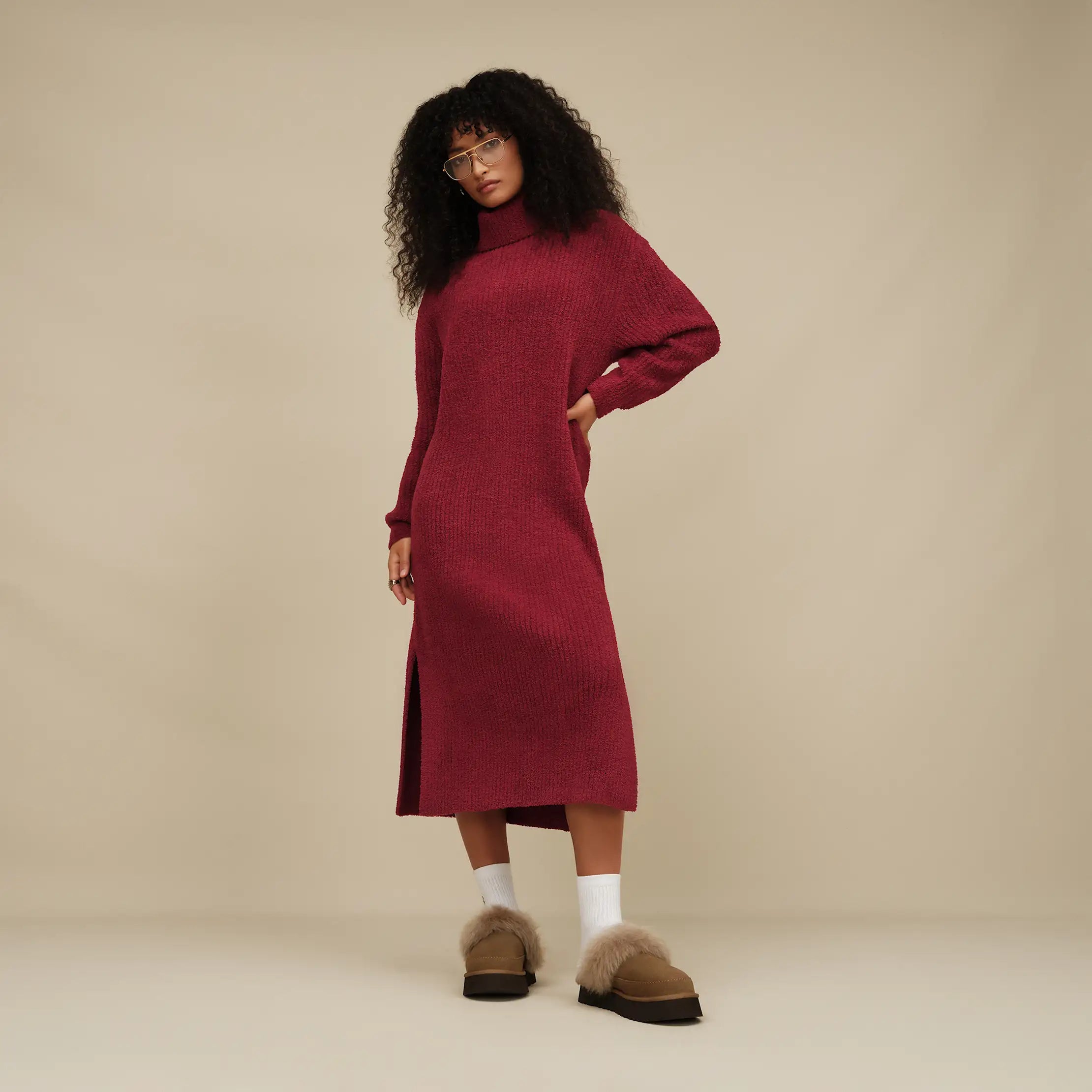 Women's Atlie Turtleneck Rib Dress - COFFEE BERRY