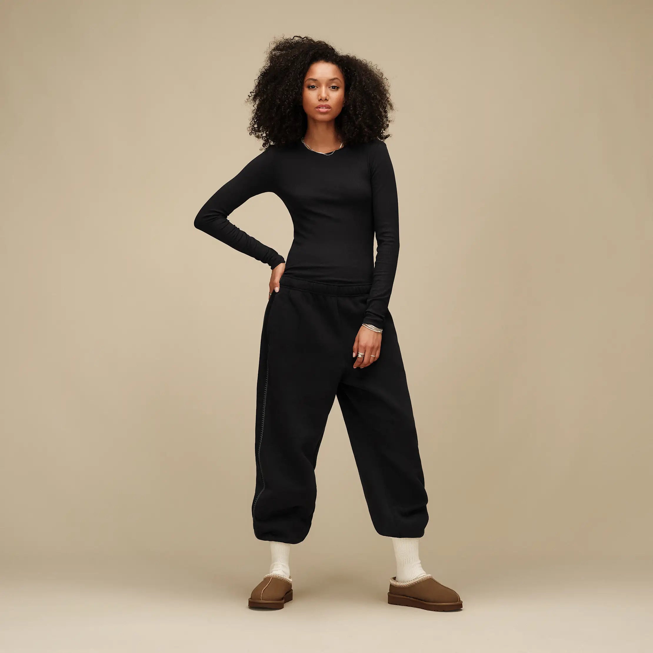 Women's Aidelene Long Sleeve Rib Tee - BLACK