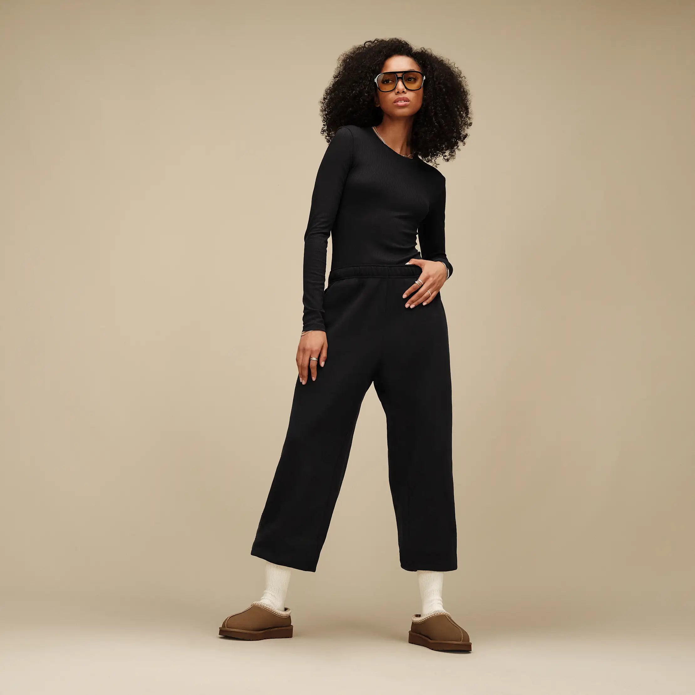 Women's Aidelene Long Sleeve Rib Tee - BLACK