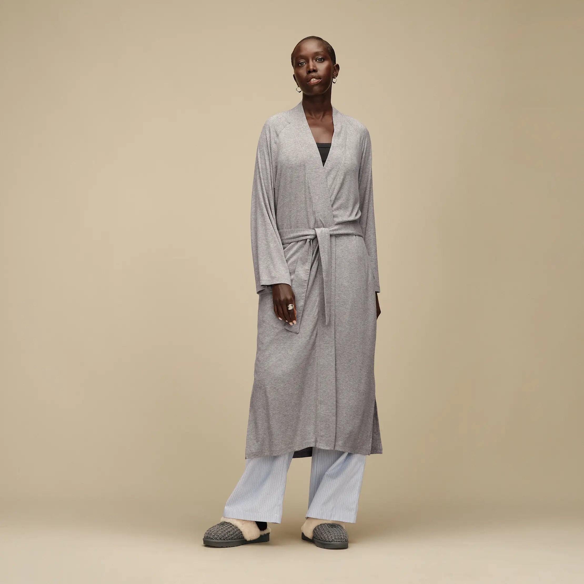 Women's Myra Rib Robe - GREY HEATHER