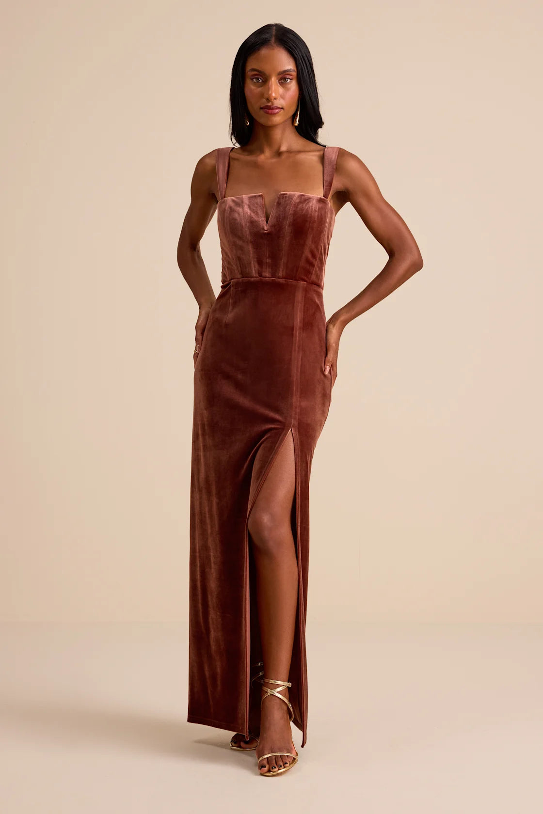 Pristine Luxury Dark Berry Velvet Bustier Maxi Dress