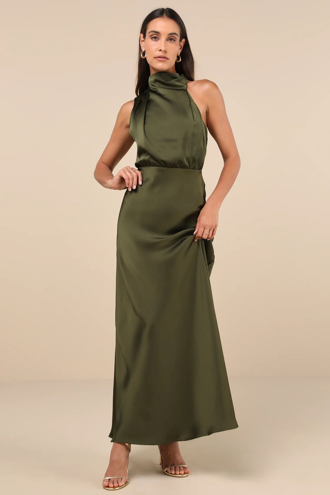 Distinctive Charm Slate Blue Satin Asymmetrical Maxi Dress