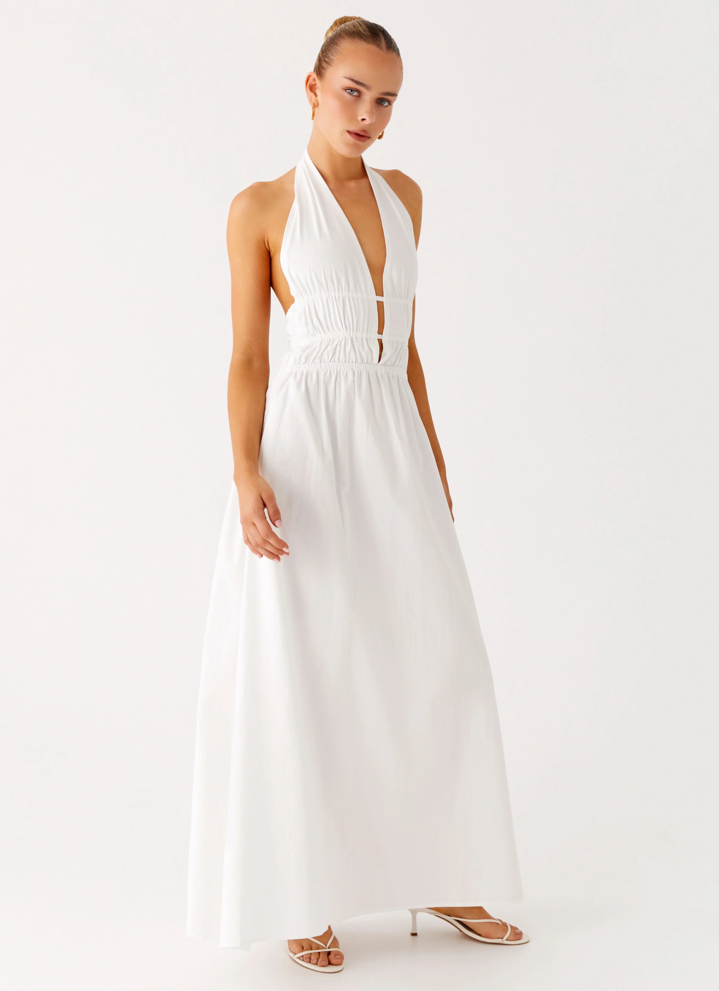 Figaro Halter Maxi Dress - White