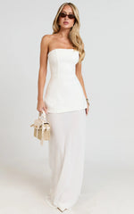 Keyla Maxi Dress - Strapless Contrast Skirt Dress in Ivory