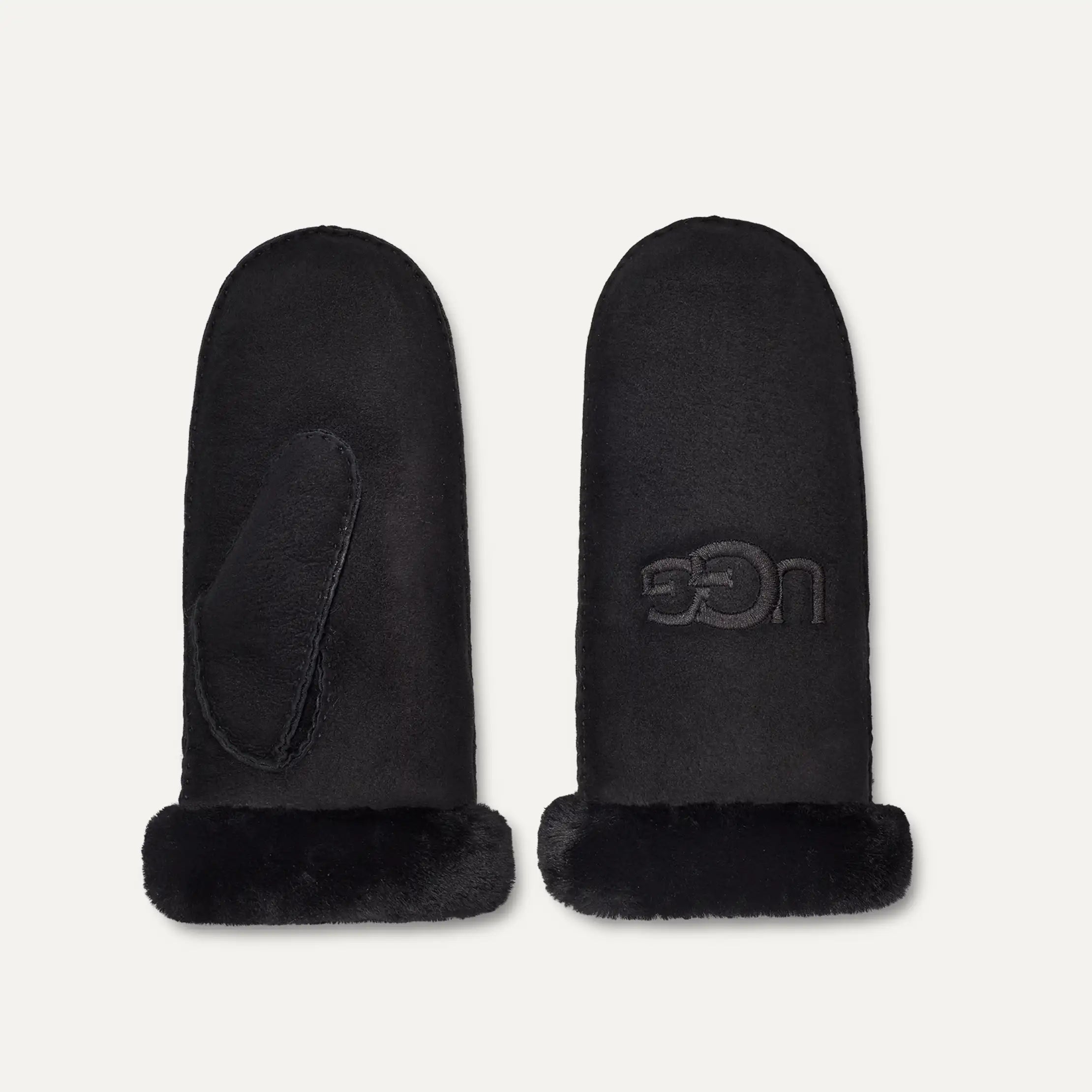 Women's Sheepskin Embroider Mitten - BLACK