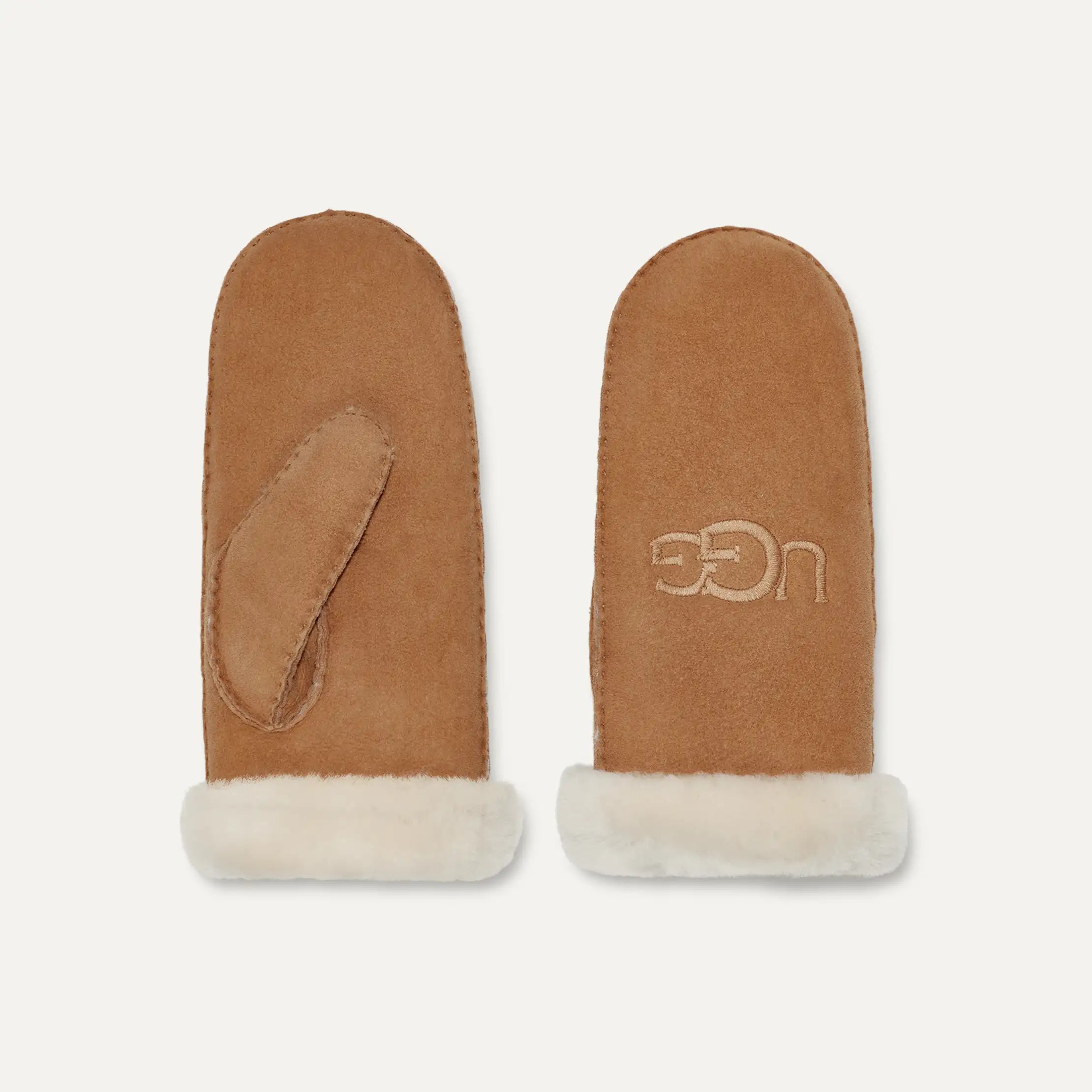 Women's Sheepskin Embroider Mitten - CHESTNUT