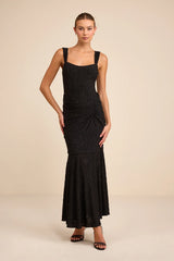 Celeste Black Burnout Bustier Maxi Dress