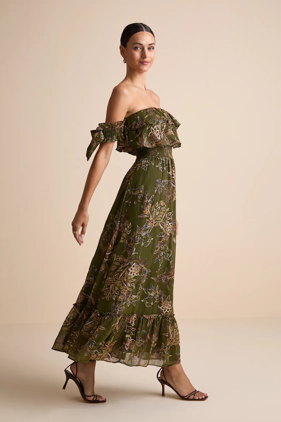 Love and Blooms Blush Floral Print Off-the-Shoulder Dress