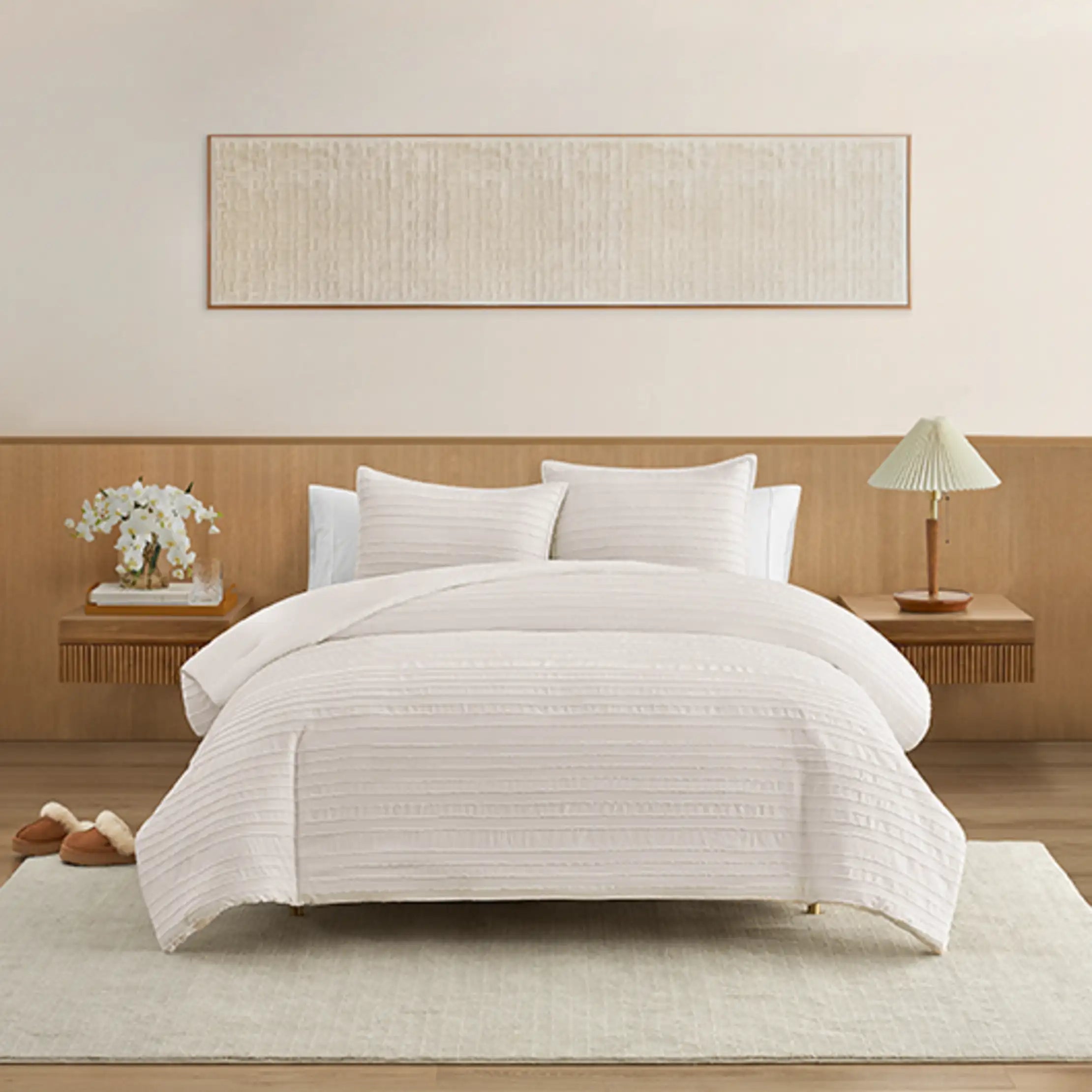 Home Devon Comforter Set Twin/TXL - BRIGHT WHITE TEXTURE STRIPE