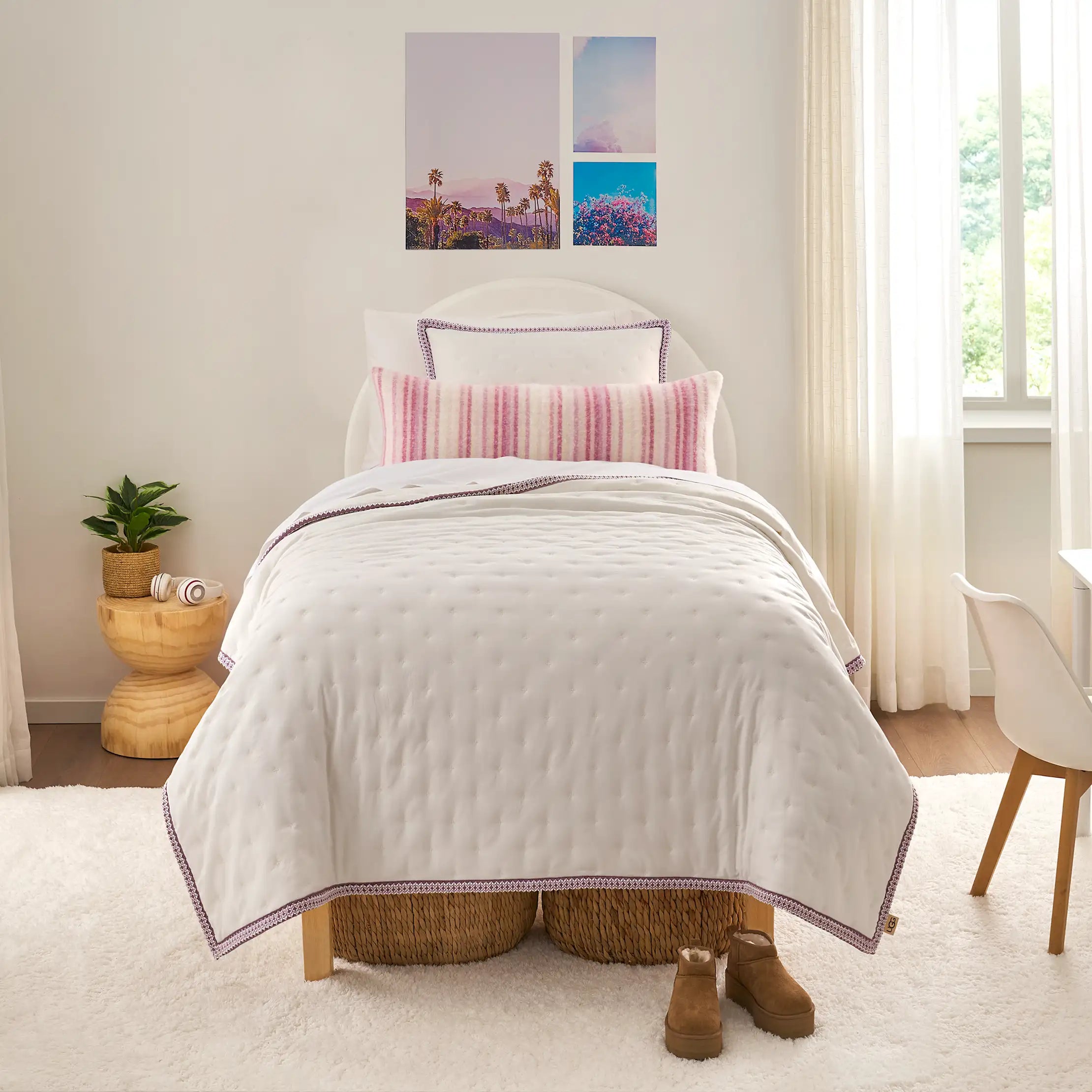 Home Devon UGGbraid Quilt Set T/TXL - SNOW / DUSTY ORCHID