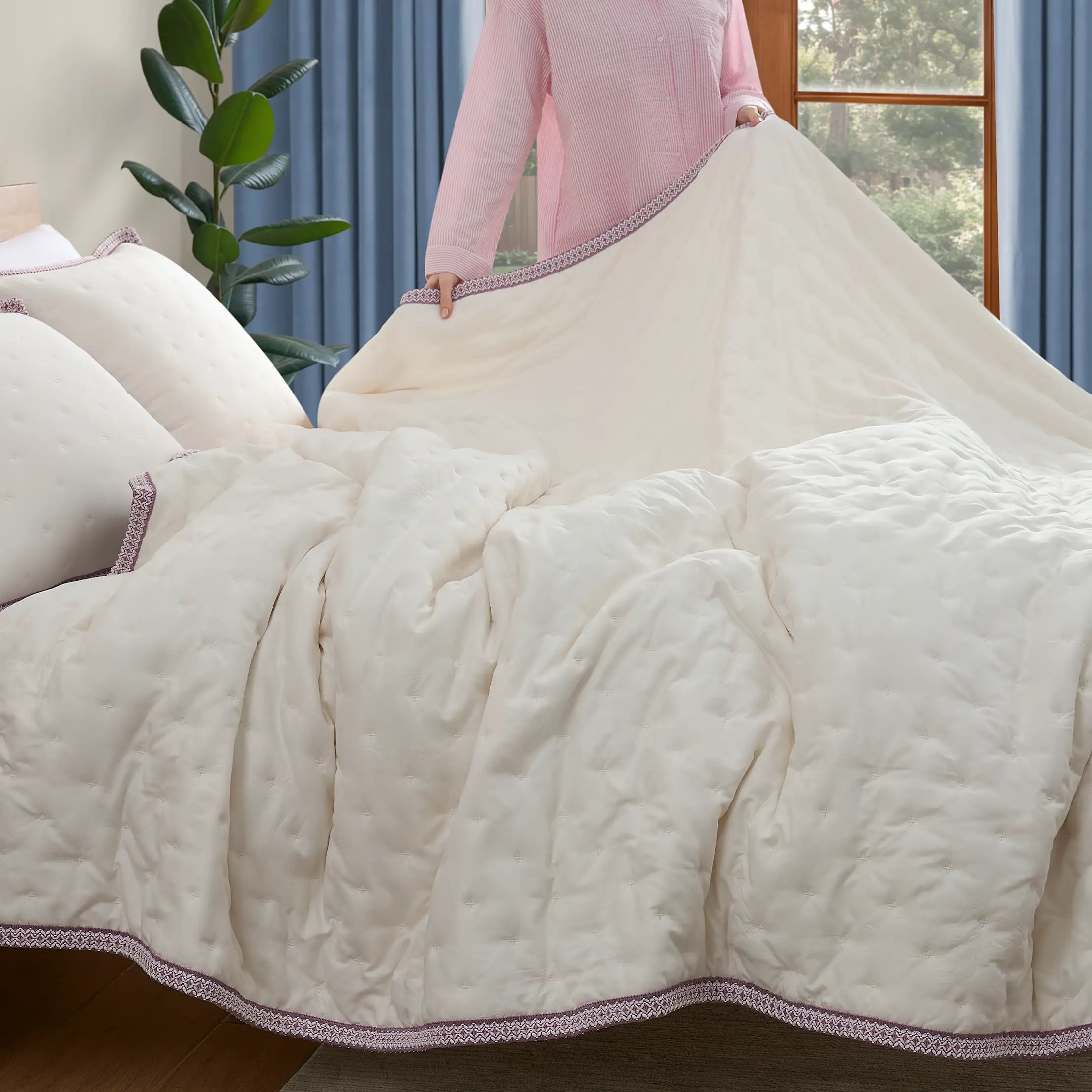 Home Devon UGGbraid Quilt Set King - SNOW / DUSTY ORCHID