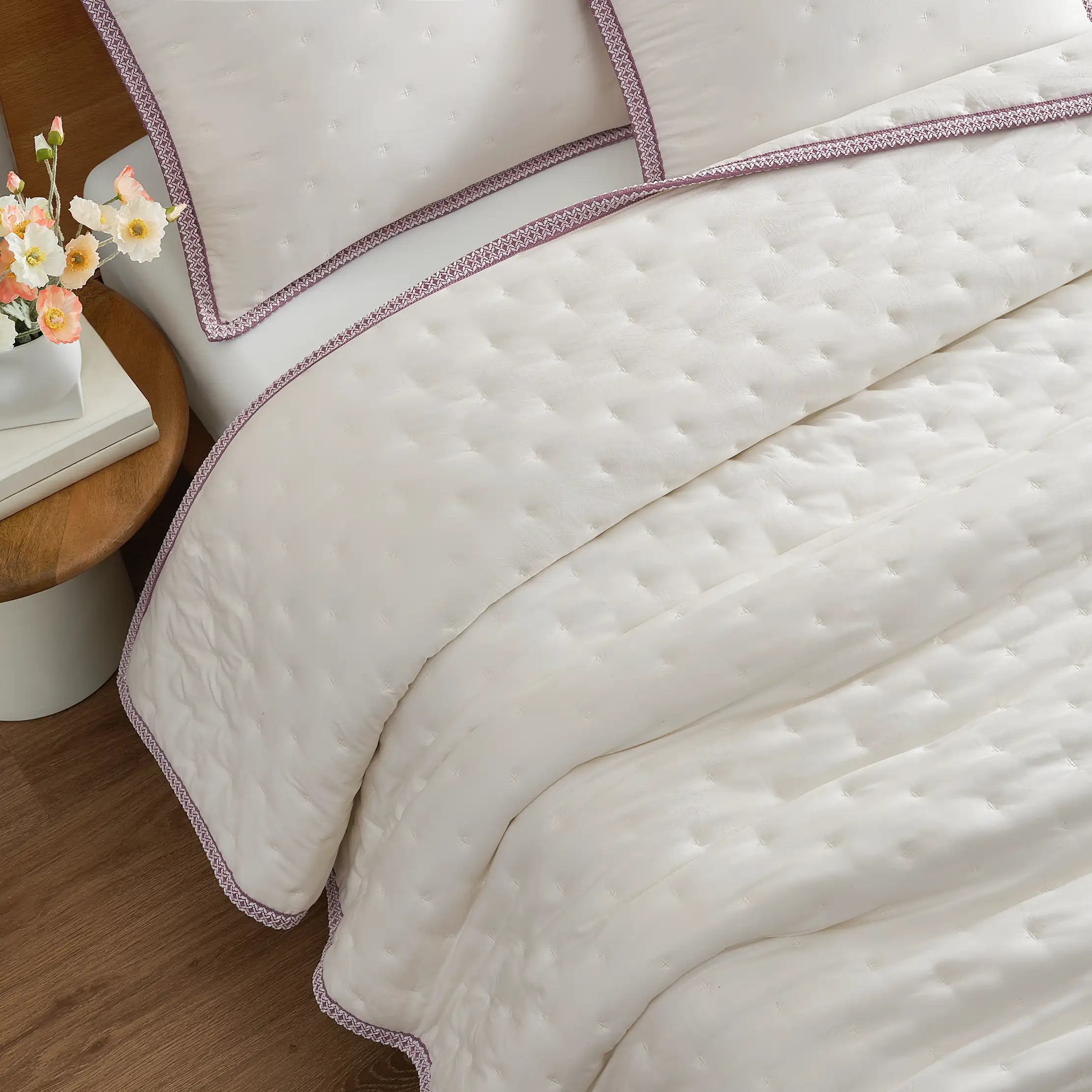 Home Devon UGGbraid Quilt Set King - SNOW / DUSTY ORCHID