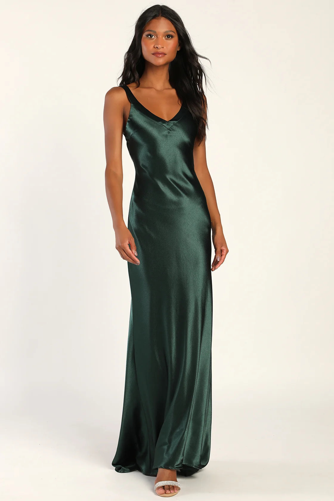 Perfectly Classy Navy Satin Strappy Maxi Dress