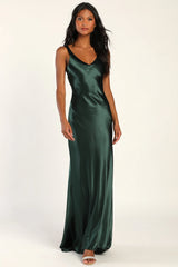 Perfectly Classy Navy Satin Strappy Maxi Dress