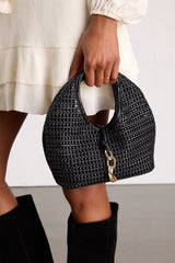 Dahlia Black Vegan Leather Woven Top Handle Bag