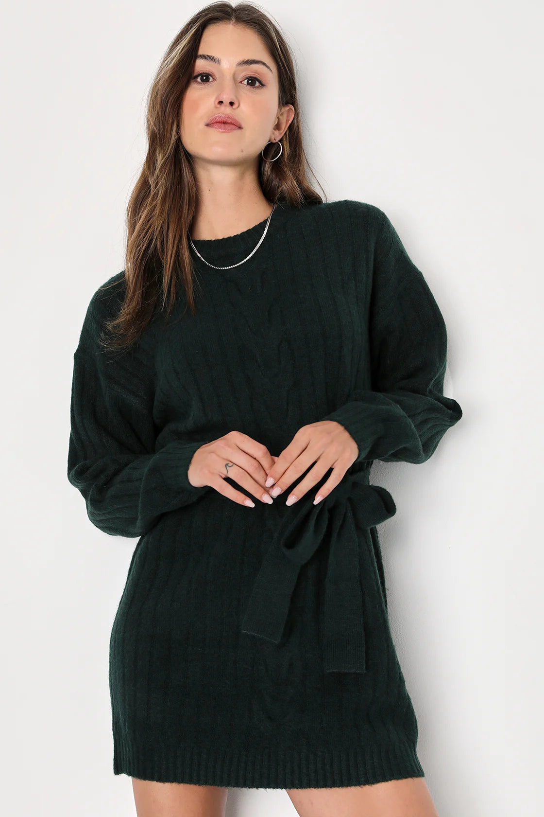 Wishing on Winter Cream Cable Knit Mini Sweater Dress