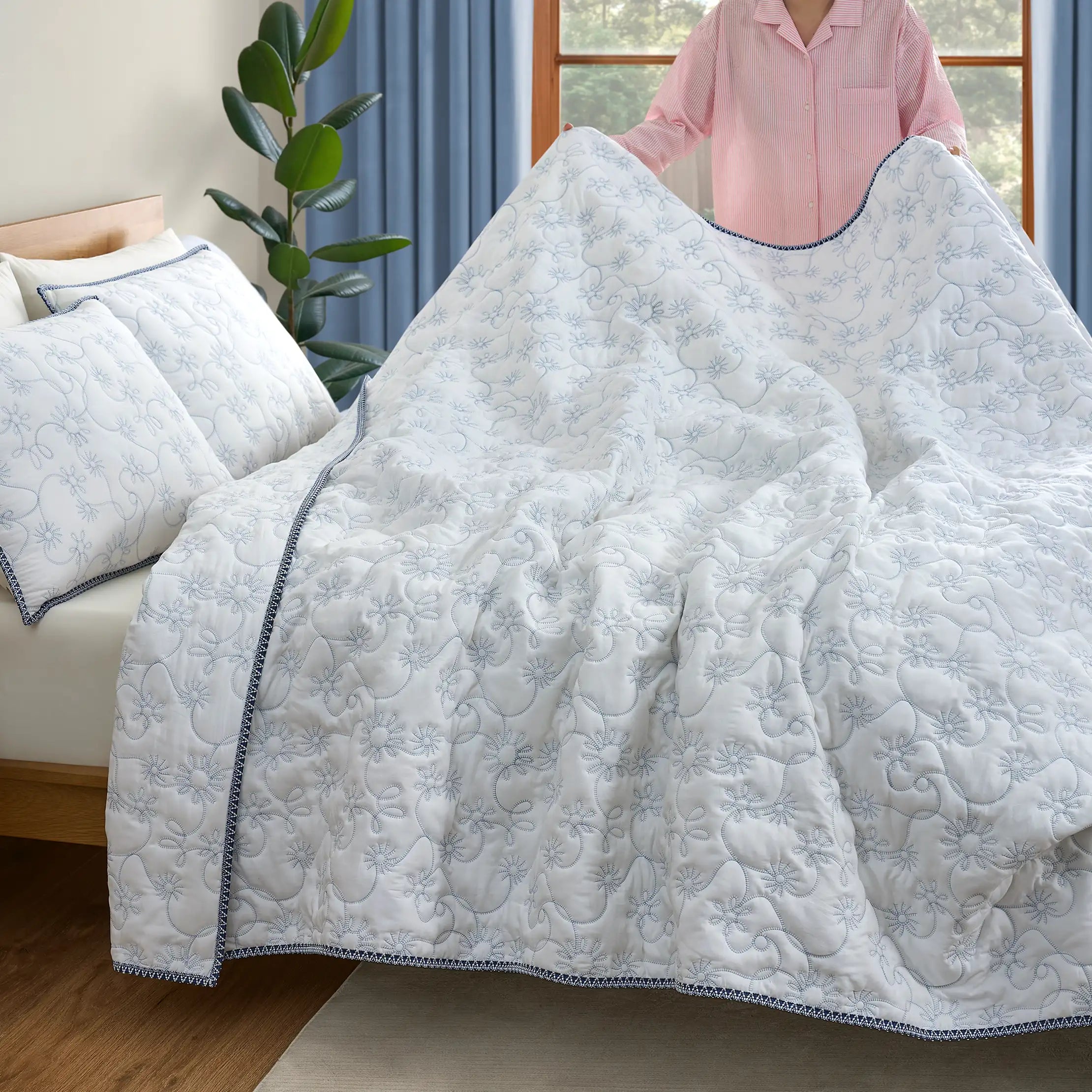 Home Botanic Quilt Set King - SNOW / LILAC HINT