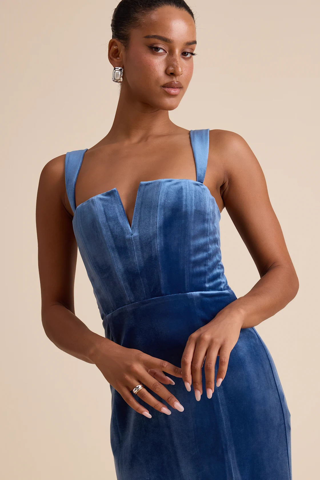 Pristine Luxury Dark Berry Velvet Bustier Maxi Dress