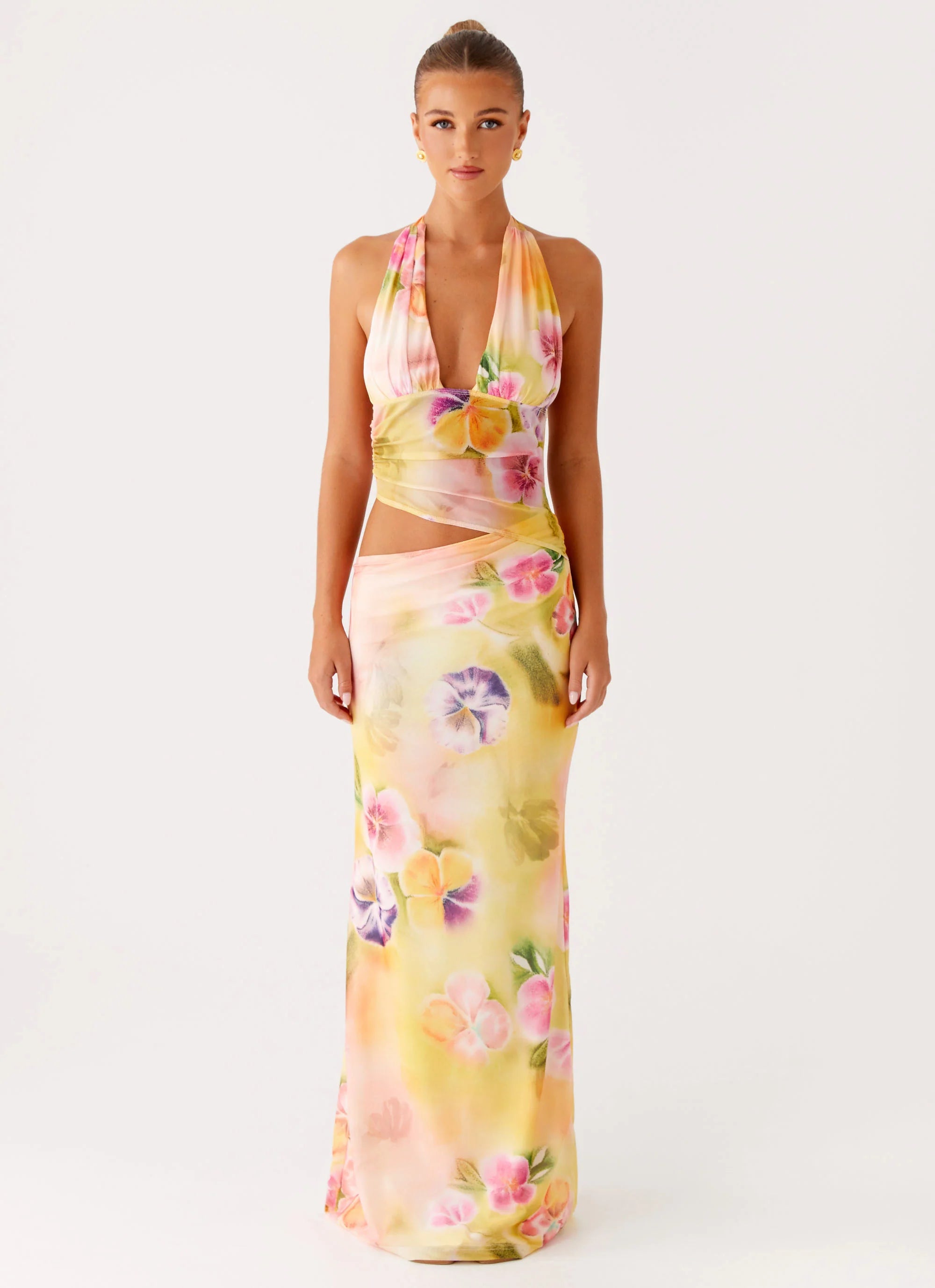 Main Act Halter Maxi Dress - Sunburst Floral