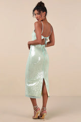 Cahya White Sequin Tie-Back Midi Dress