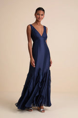 Deluca Ivory Sleeveless Ruffled Maxi Dress