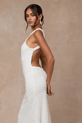 Ottiline White Textured Backless Maxi Dress