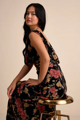 Prim Black Multi Floral Burnout Velvet Cowl Back Maxi Dress