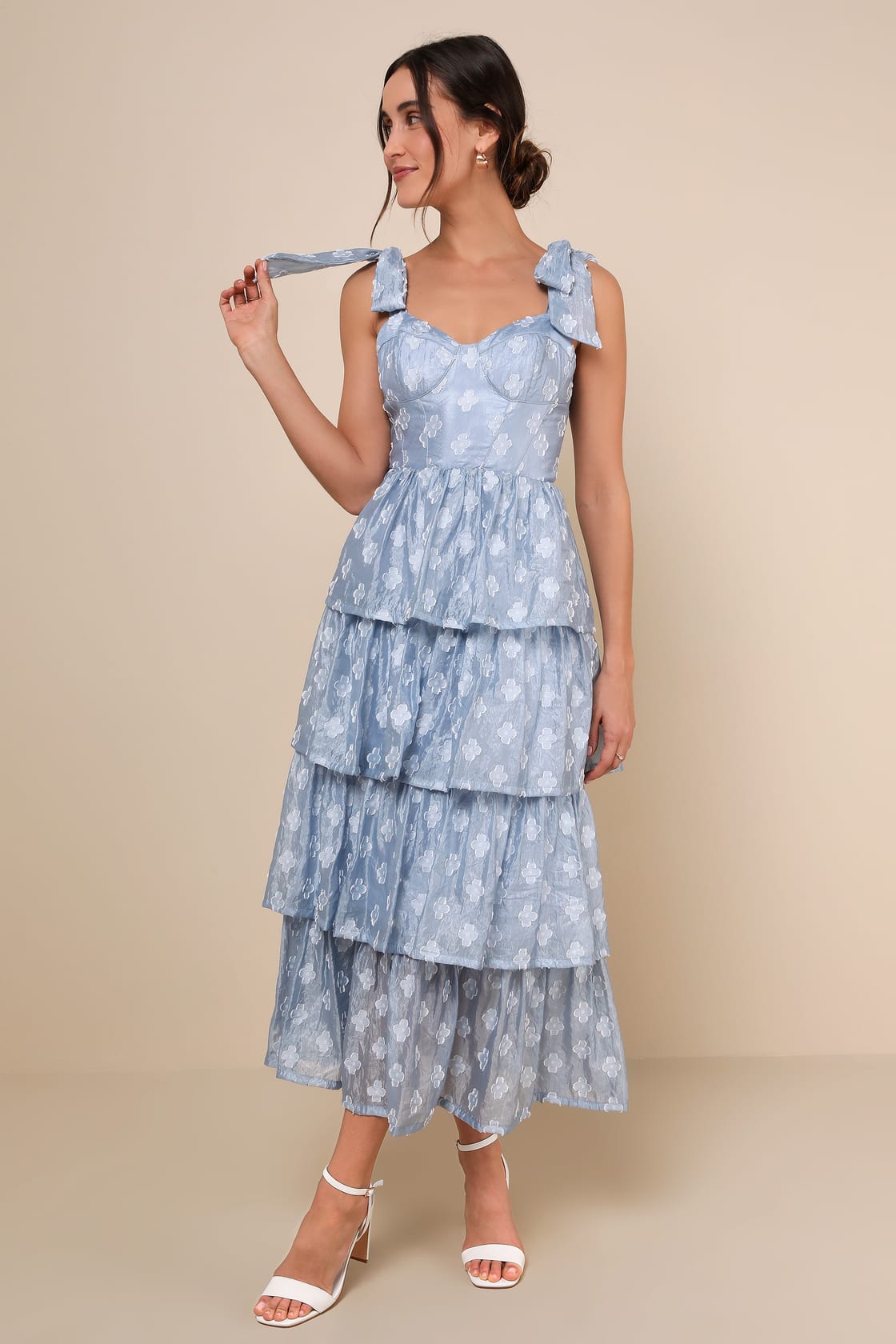 Gorgeous Excellence Black Floral Burnout Tiered Midi Dress