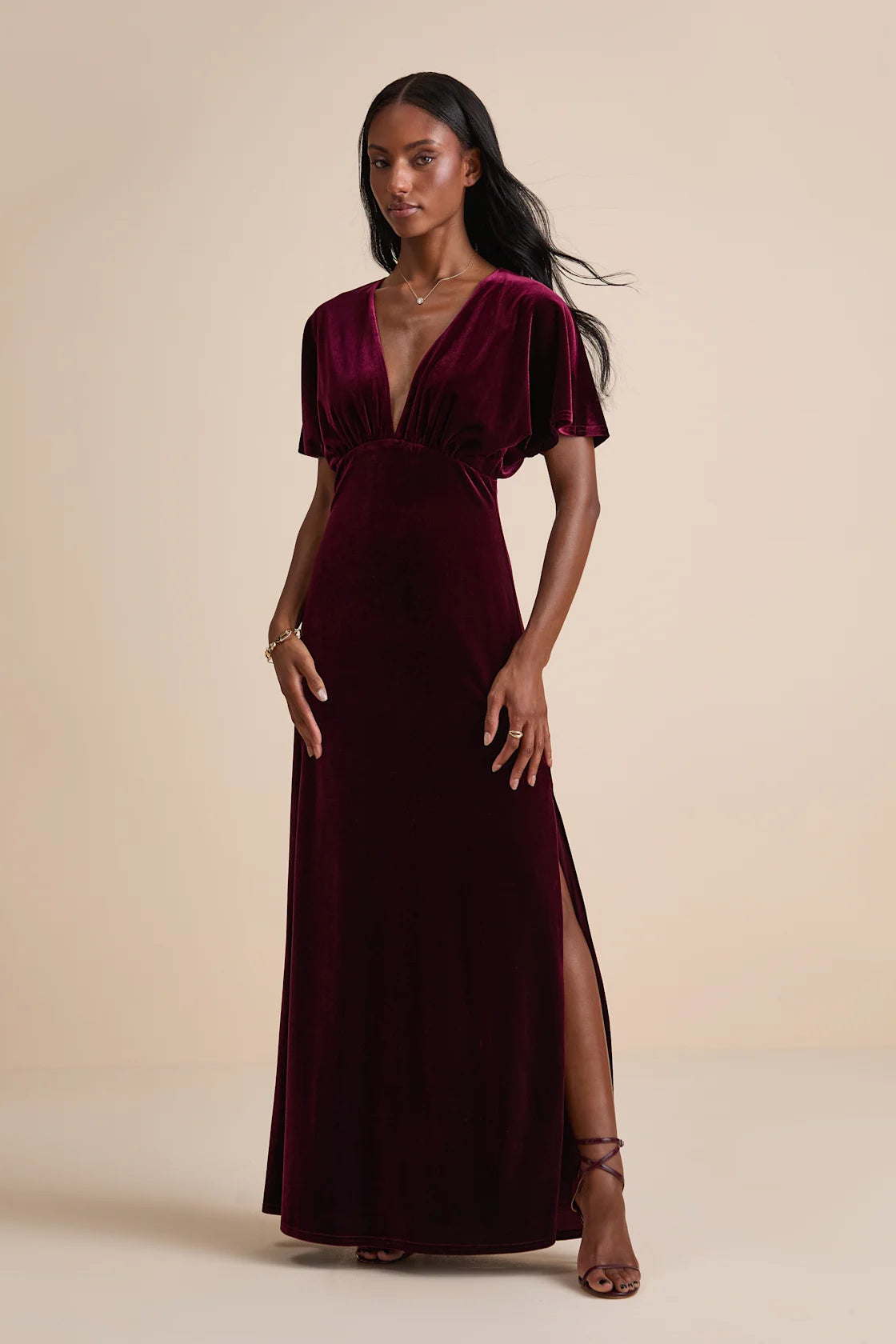 Mystical Charm Navy Velvet Flutter Sleeve Maxi Dress