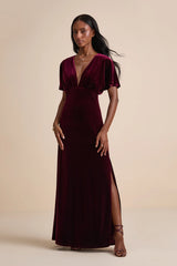 Mystical Charm Navy Velvet Flutter Sleeve Maxi Dress