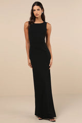 Perfected Poise Black Bow Cutout Column Maxi Dress