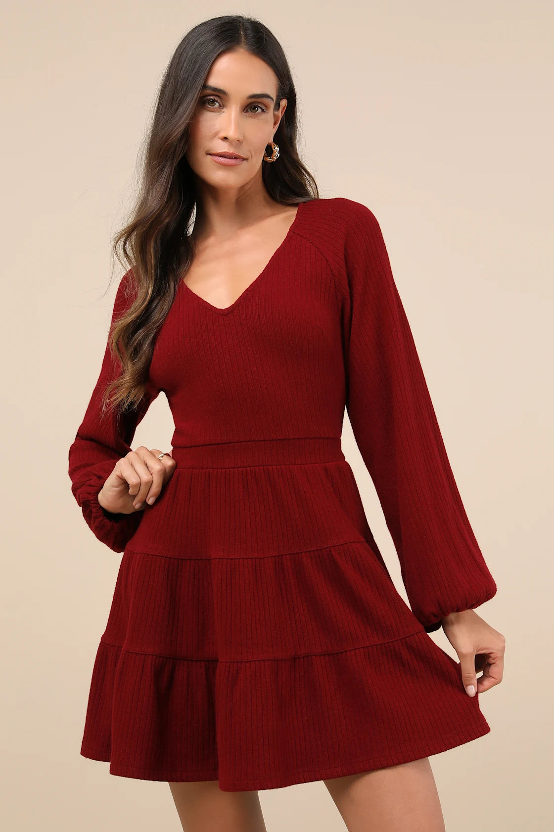 Adorable Option Heather Beige Long Sleeve Mini Sweater Dress