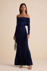 Effortlessly Stunning Dark Brown Off-the-Shoulder Maxi Dress
