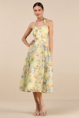 Galia Yellow Multi Floral Halter Midi Dress