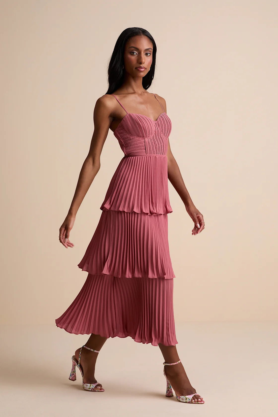 Cascading Crush Emerald Tiered Bustier Midi Dress