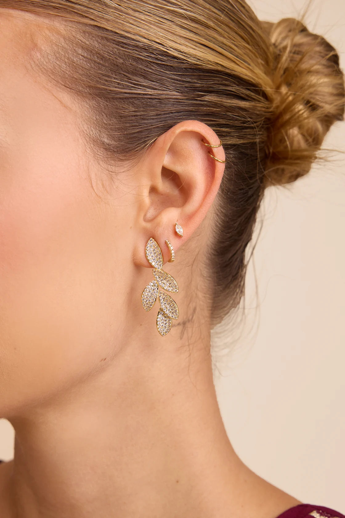 Windsor Silver Rhinestone Leaf Drop Earrings