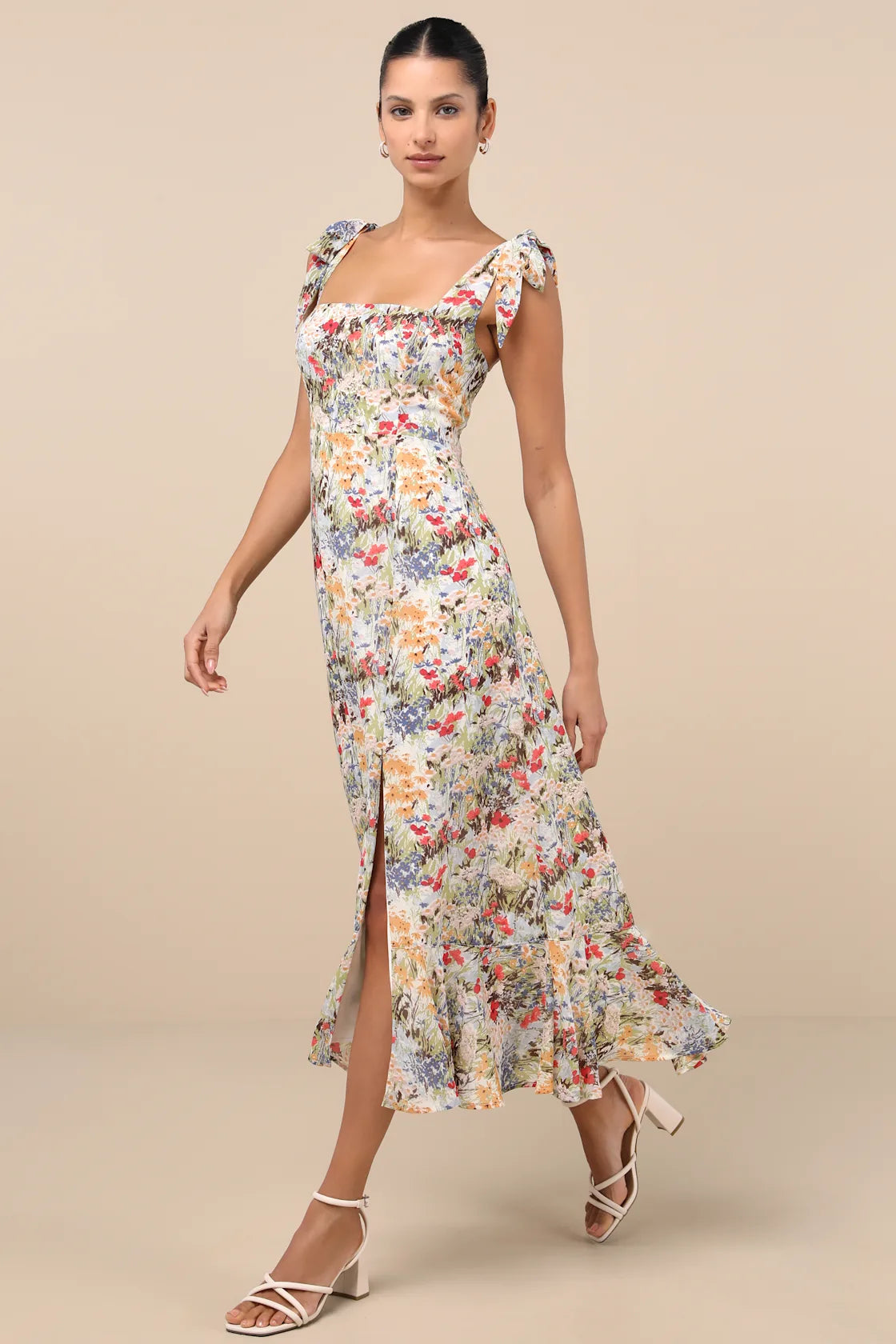 Summer Invite White and Blue Toile Tie-Strap Tiered Midi Dress