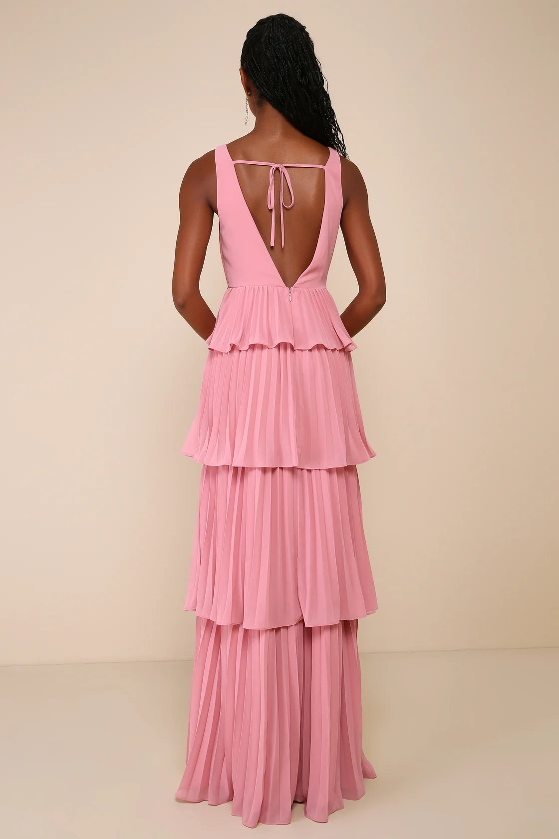 Mesmerizing Essence Navy Pleated Backless Tiered Maxi Dress