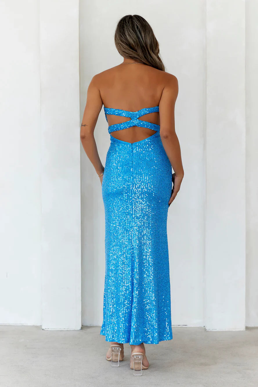 Knight Awaits Sequin Maxi Dress Blue